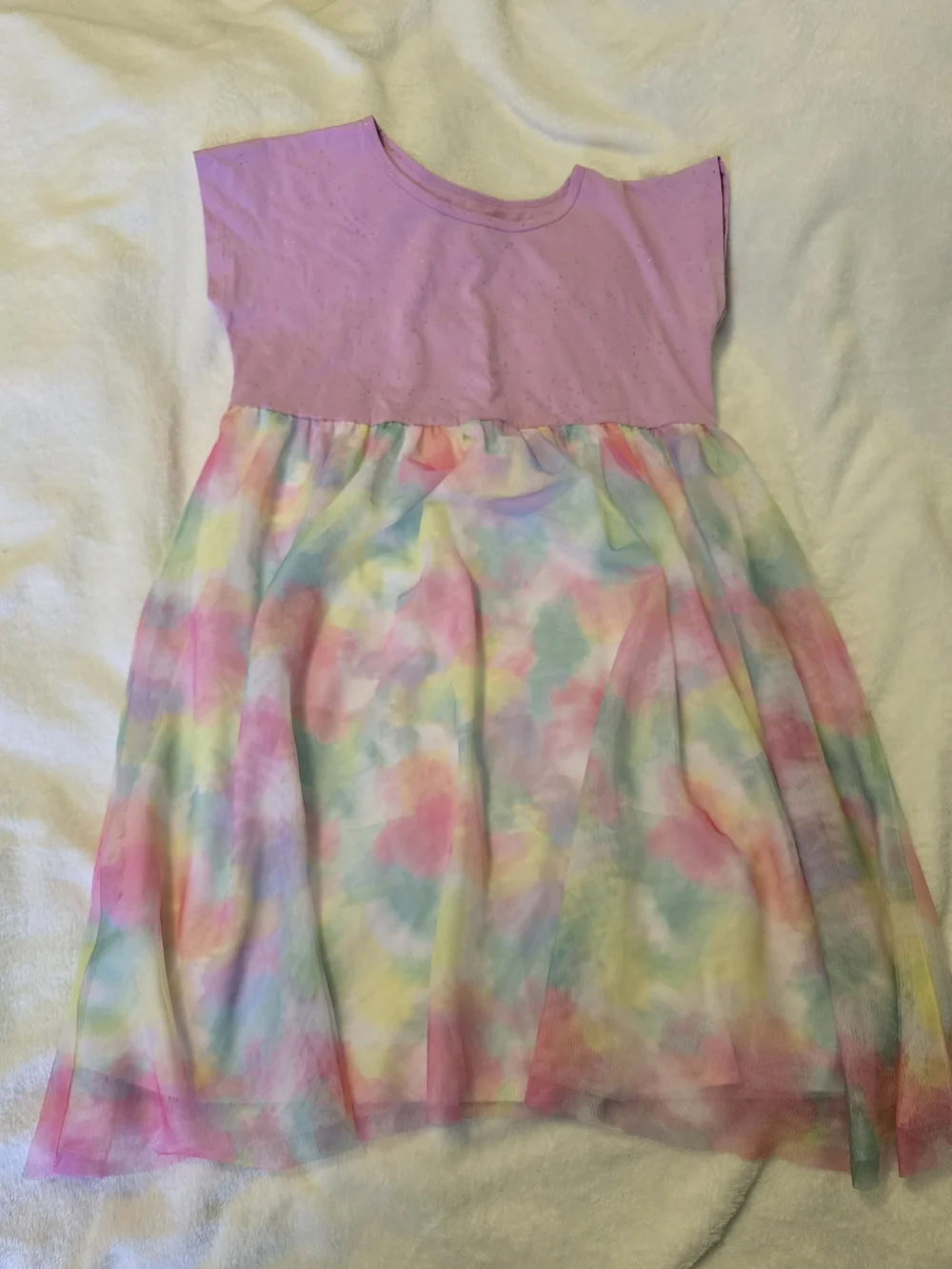 Wonder Nation Pastel Tie Dye Glitter Mesh Dress Girls Large 10-12
